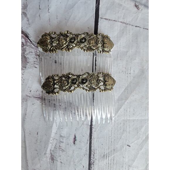 Gold Tone Metal Vintage Hair Combs plastic Wedding Prom READ main image 8